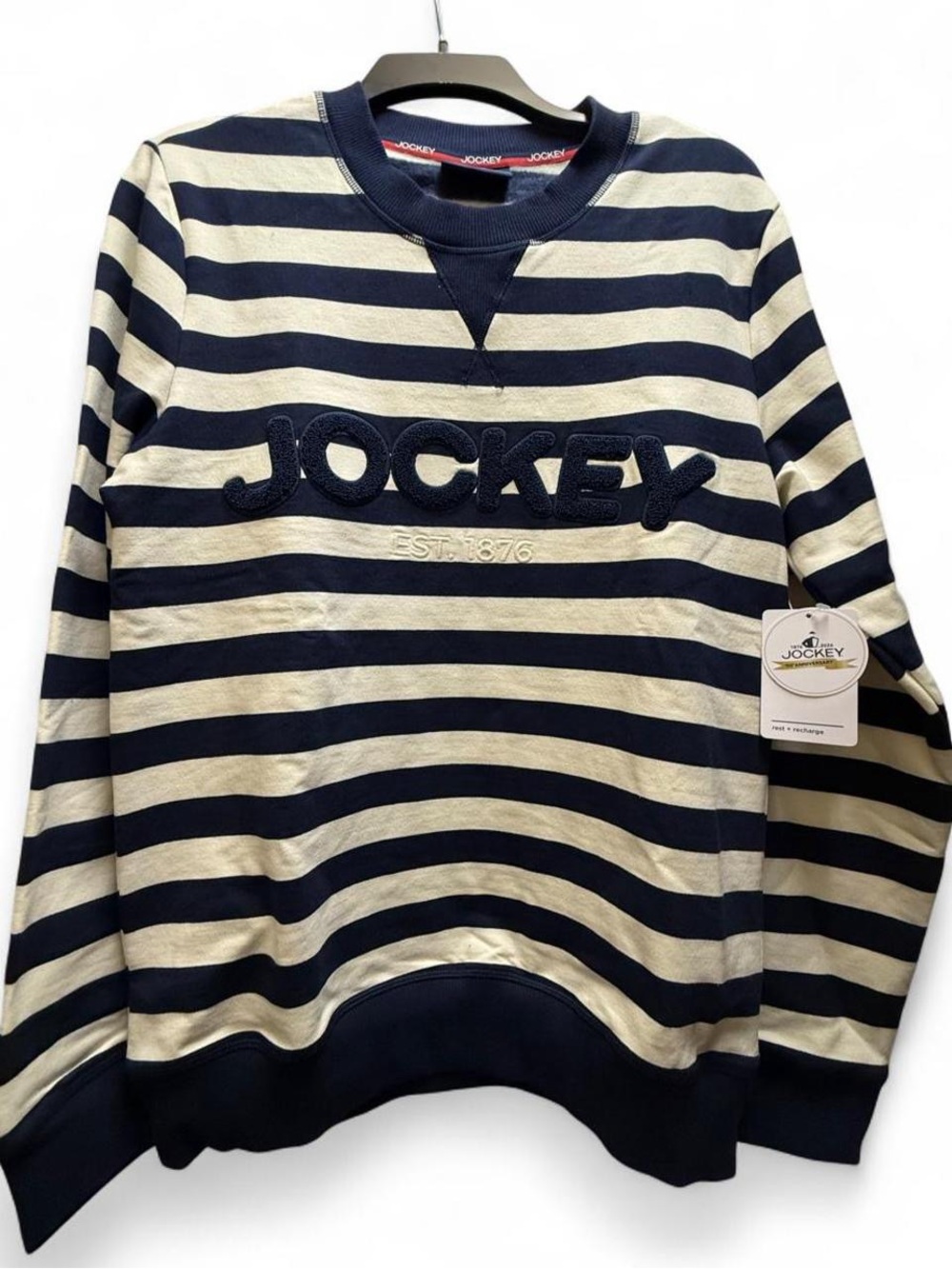 Jockey Navy and Cream Striped Crewneck Sweater